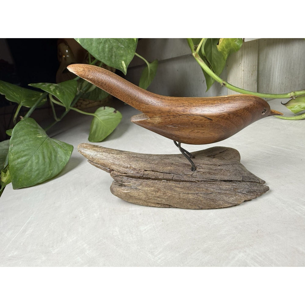 Vtg Hand Carved Wood Bird Sculpture Driftwood Base Signed Bryan Whaley Folk Art - Picture 6 of 11